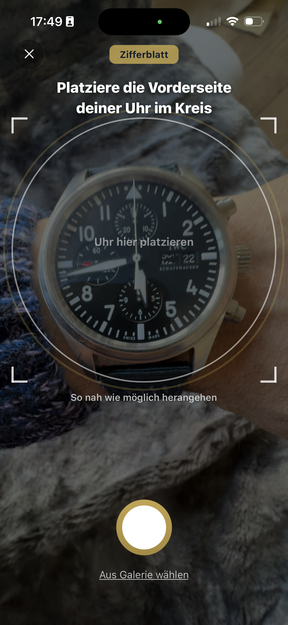 ChronoCheck Scanner — Uhr im Kreis platzieren