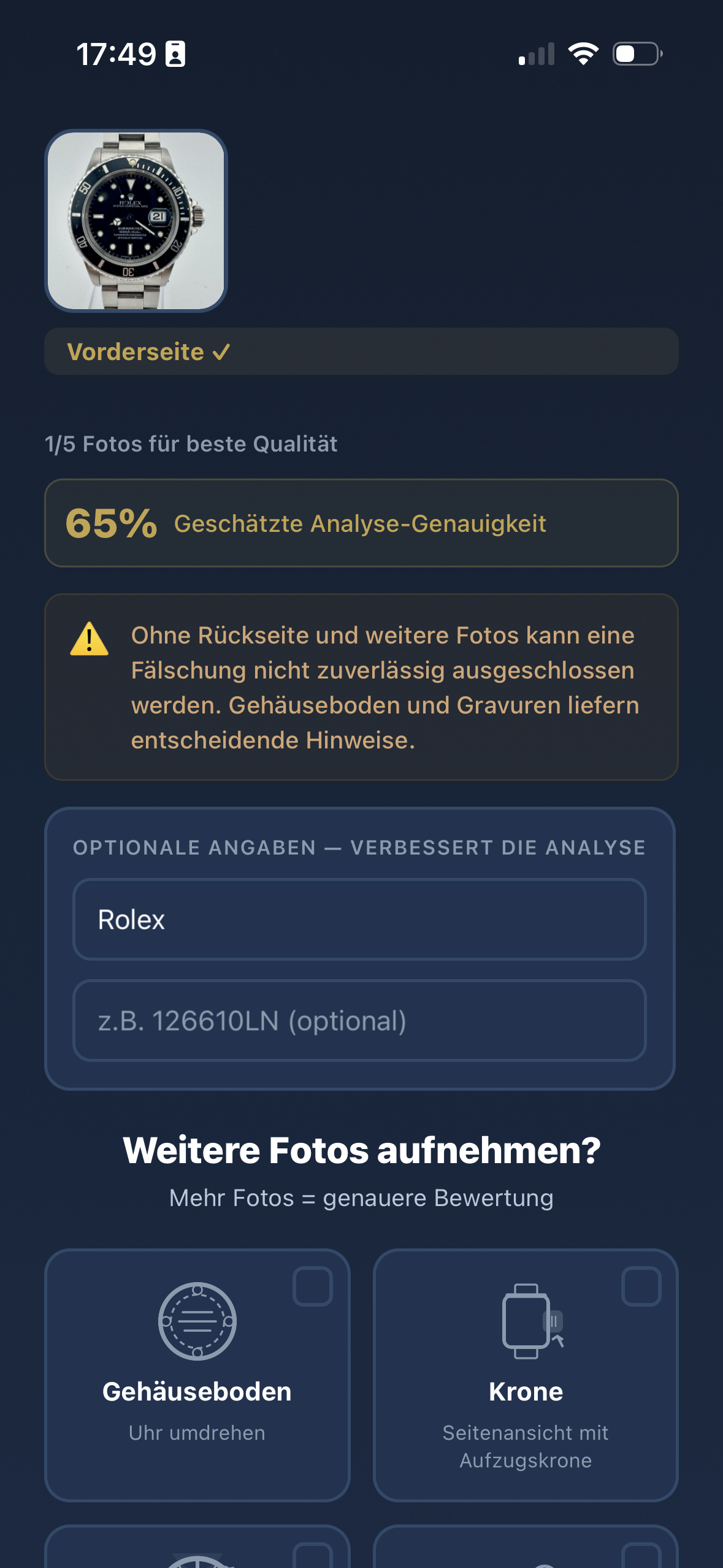 Foto-Qualität & optionale Angaben