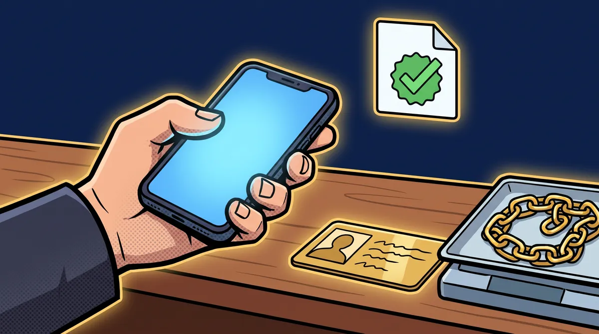 Illustration: Ausweis wird beim Ankauf mit dem Handy erfasst