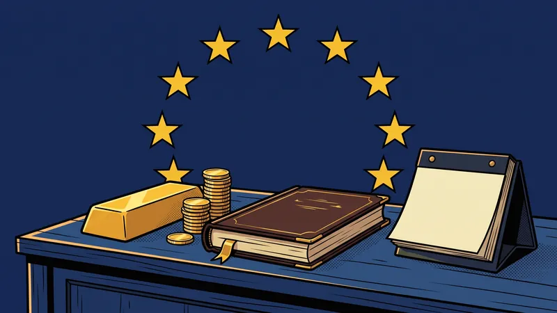 Illustration: Sternenkreis über Goldbarren und Münzen