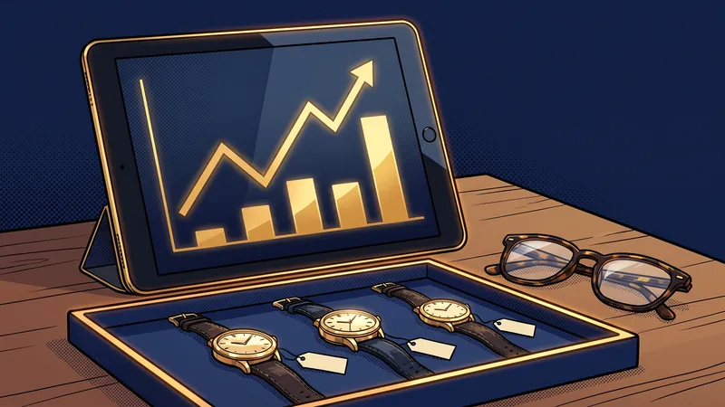 Illustration: Tablet mit Preiskurve neben drei Uhren