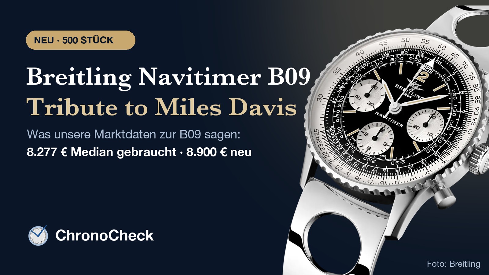 Breitling Navitimer B09 Chronograph 41 Tribute to Miles Davis, Dreiviertelansicht